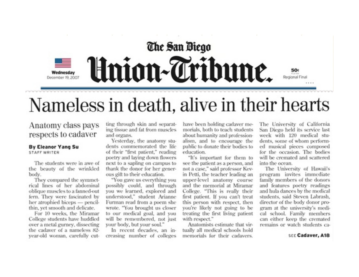 First page of San Diego Union Tribune
